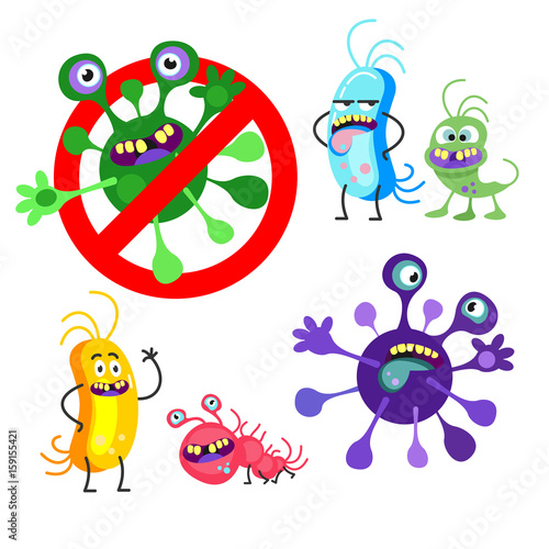 Bad viruses and bacteria. Isolated on white background. Vector cartoon characters.