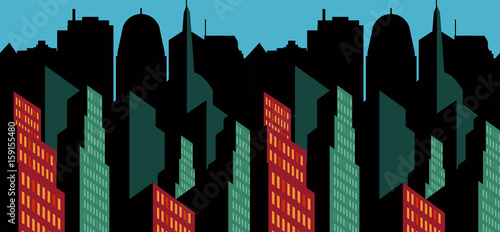Skyscrapers seamless horizontal vector pattern. City scape. Urban Landscape.