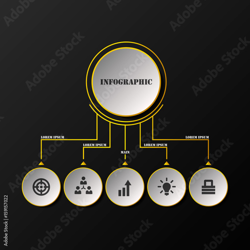 Vector infographic template with paper label, integrated circles. Options with icons. For content, diagram, flowchart, steps, parts, timeline infographics, workflow layout, chart