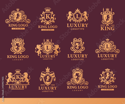 Luxury boutique Royal Crest high quality vintage product heraldry logo collection brand identity vector illustration.