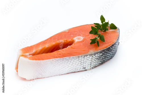 salmon steak close-up isolated on white background