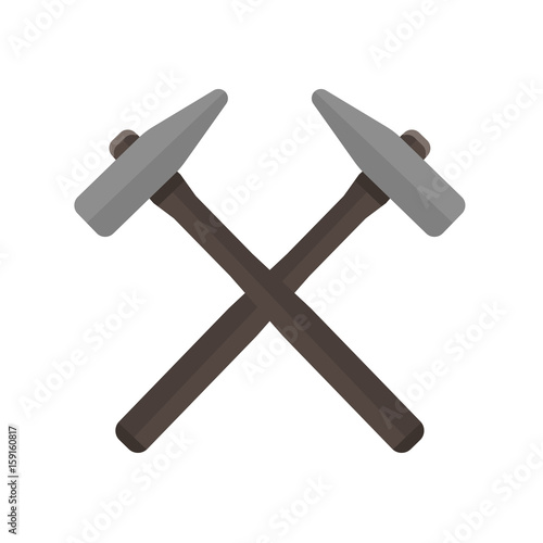 Two hammers crossed with each other Vector illustration.