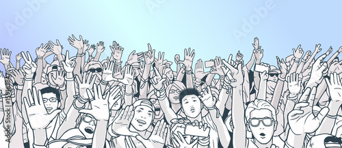 Illustration of festival crowd partying with raised hands
