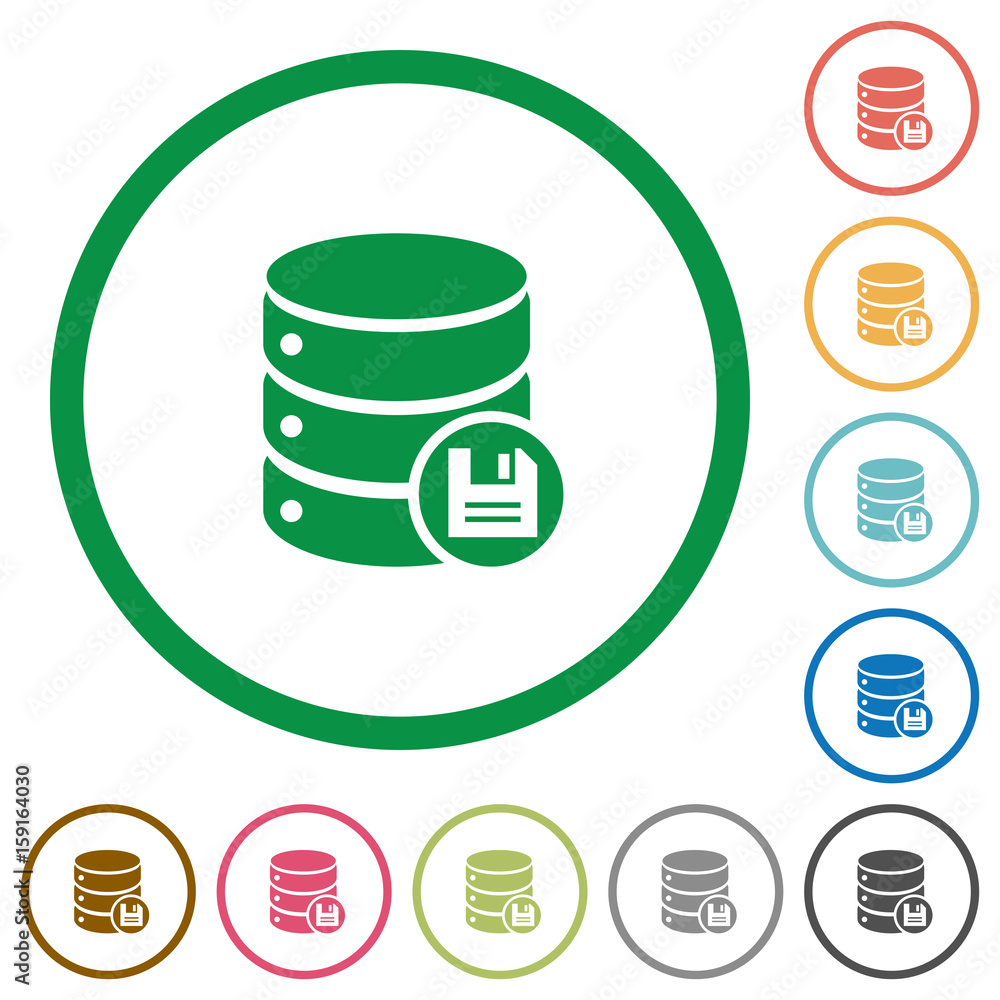 Database save flat icons with outlines Database save flat icons with outlines