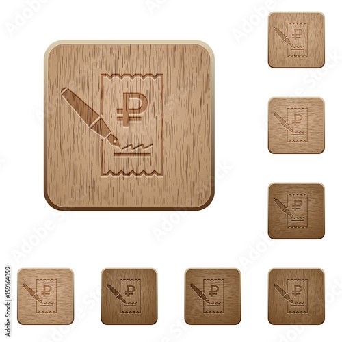 Signing Ruble cheque wooden buttons
