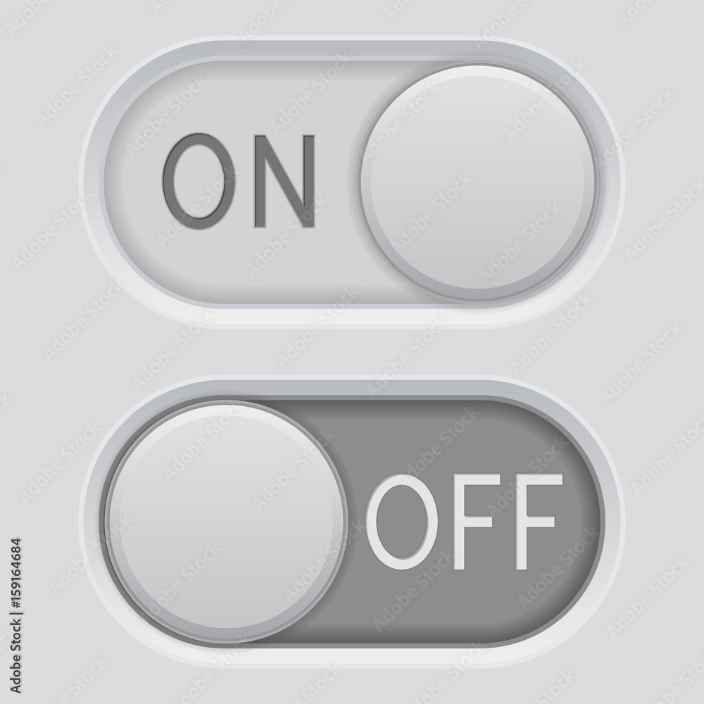 On and Off switch buttons. Oval interface elements On and Off switch buttons. Oval interface elements