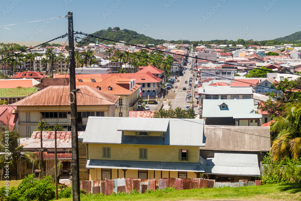 Fototapeta premium Aerial view of Cayenne, capital of French Guiana