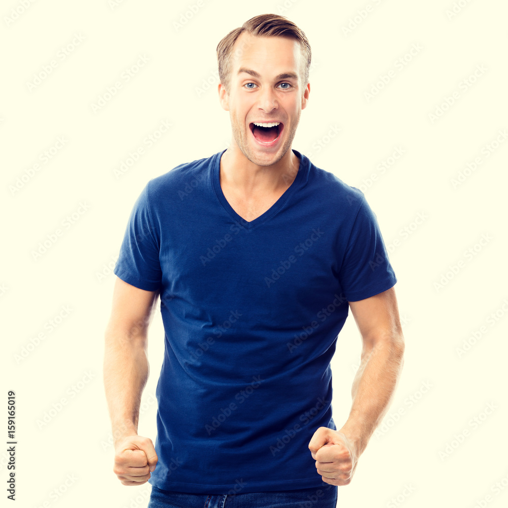 Cheerful young man, on yellow Cheerful young man, on yellow