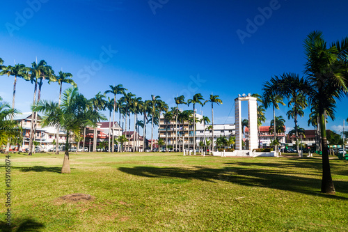 CAYENNE, FRENCH GUIANA - AUGUST 3, 2015: Place des Palmistes square in Cayenne, capital of French Guiana. photo