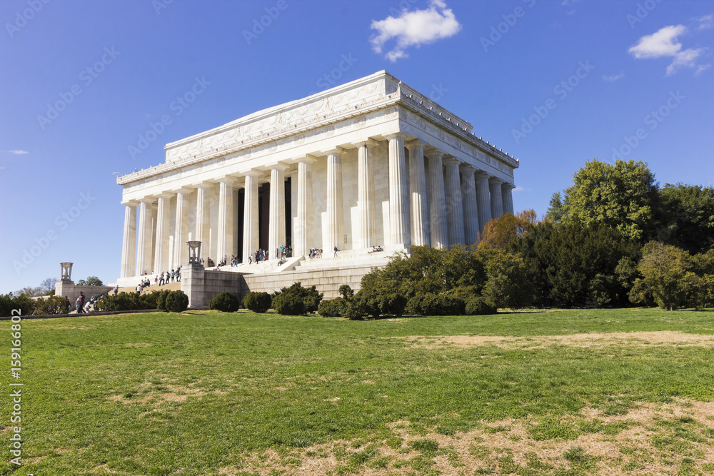 Grand view of the historic neoclassical temple, the Lincoln Memorial, National Mall, Washington DC