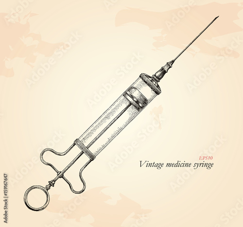 Vintage medicine syringe hand drawing,Antique medicine syringe