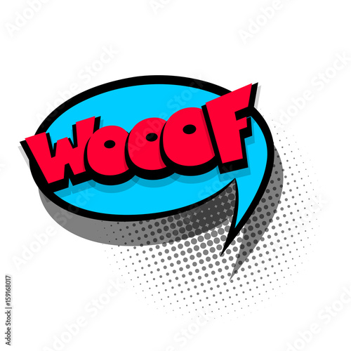 Comic text speech bubble phrase woof