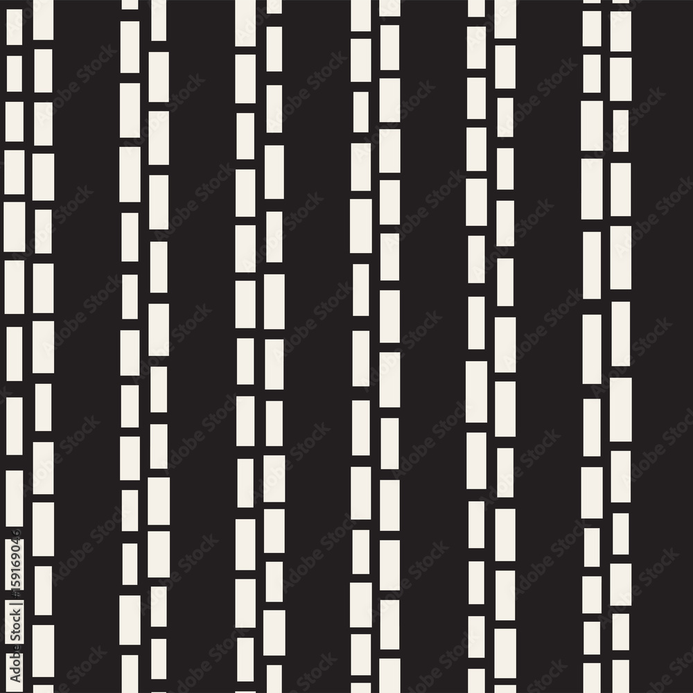 Black and White Irregular Dashed Lines Pattern. Modern Abstract Vector Seamless Background. Stylish Chaotic Stripes Mosaic