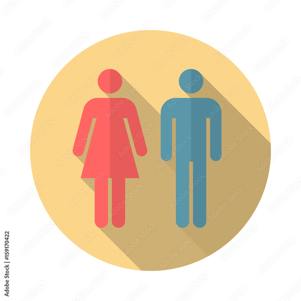 Man and woman circle icon with long shadow. Flat design style. Man and woman simple silhouette. Modern round icon in stylish colors. Web site page and mobile app design vector element. Man and woman circle icon with long shadow. Flat design style. Man and woman simple silhouette. Modern round icon in stylish colors. Web site page and mobile app design vector element.