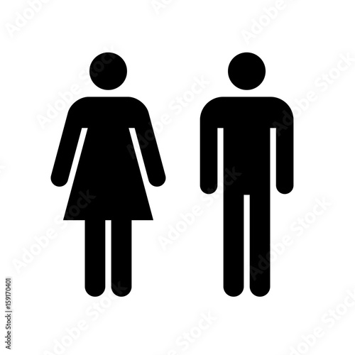 Man and woman icon. Black icon isolated on white background. Man and woman simple silhouette. Web site page and mobile app design vector element.