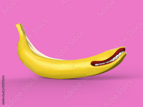 3d illustration. Smiling banana with teeth and mouth