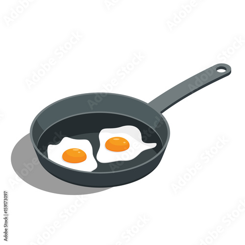 broken fried egg on a frying pan vector illustration isolated from background.Traditional breakfast food illustration.