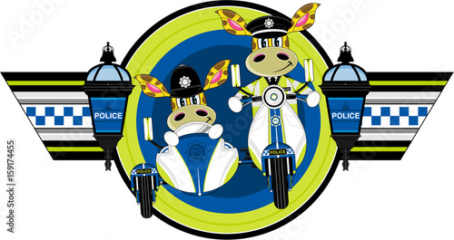 Cartoon Giraffe Police in Scooter