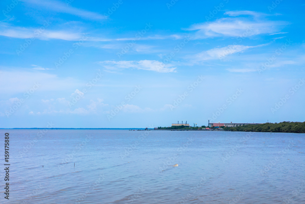 A seaside town on a clear day.