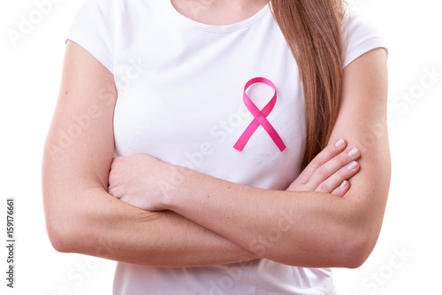Wallpaper Mural Pink ribbon on woman chest to support breast cancer cause Torontodigital.ca