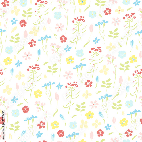 Meadow grasses and flowers seamless pattern