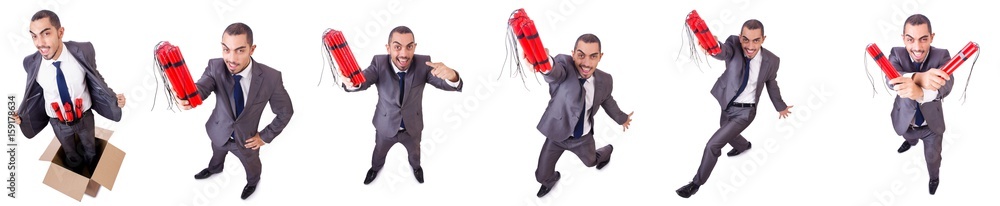 Businessman standing in the box isolated on white Businessman standing in the box isolated on white