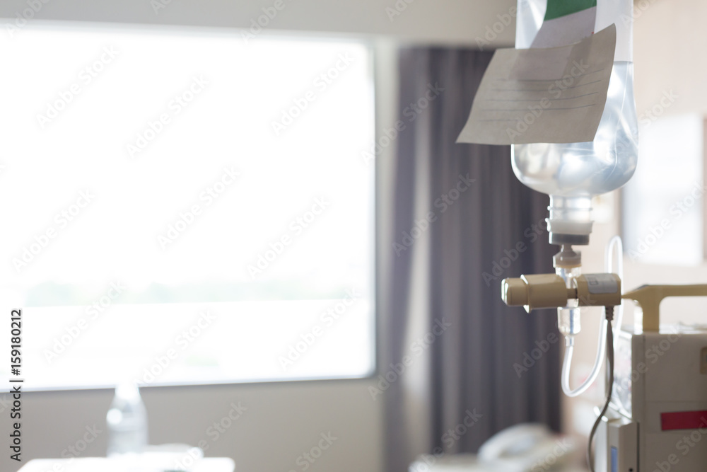 blurred image, Infusion IV drip saline solution in patient room blurred image, Infusion IV drip saline solution in patient room