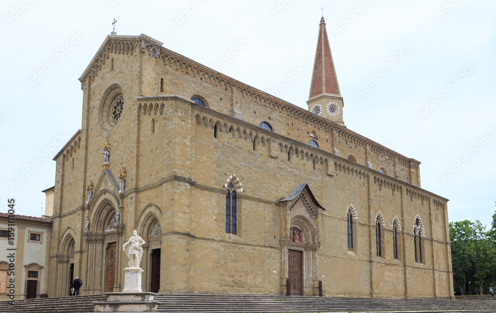 Arezzo in Tuscany, Italy - Cathedral of Saint Donatus. In Interior noteworthy are medieval stained glass, Tarlati Chapel (1334) and  Gothic tomb of Pope Gregory X
