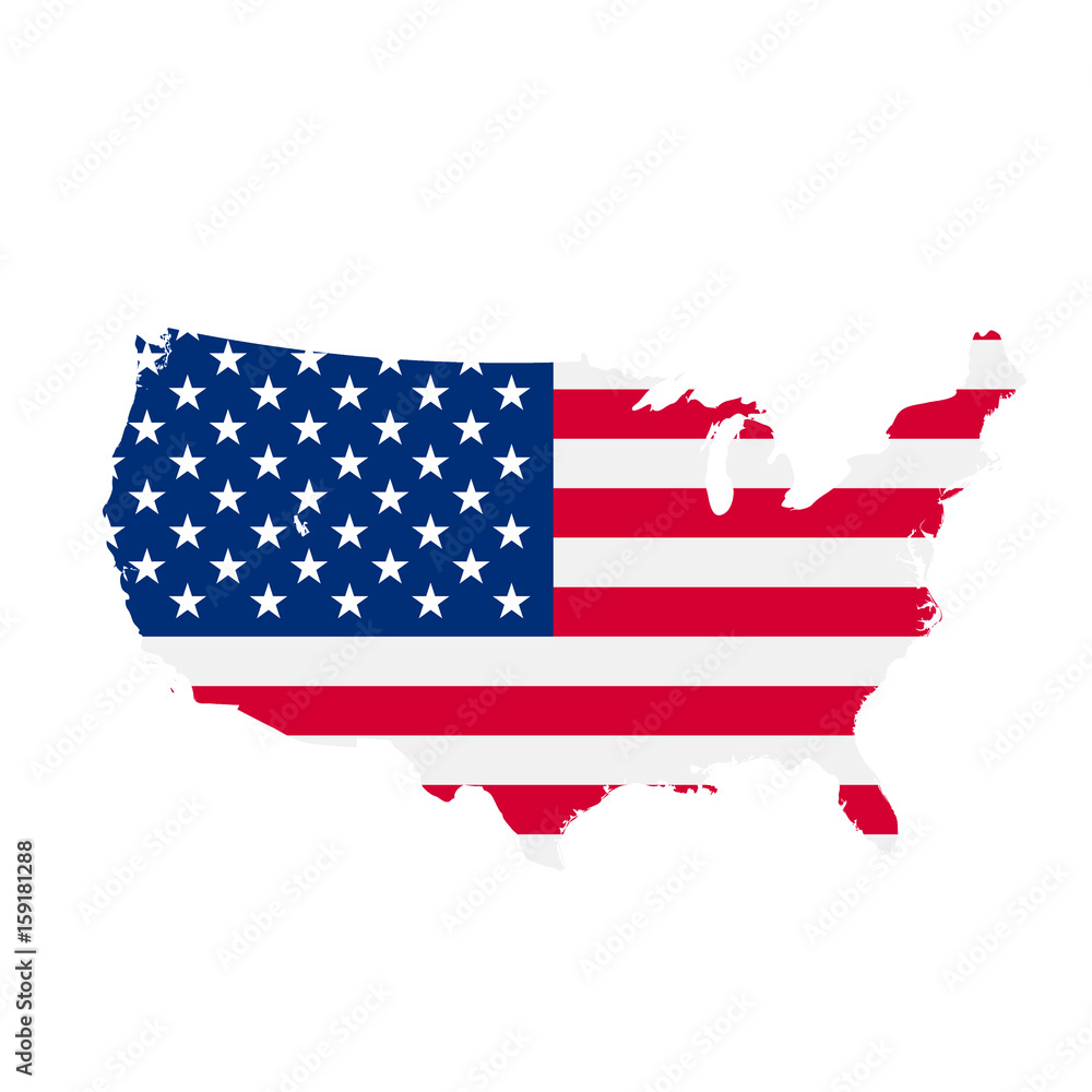 USA flag map. Country outline with national flag USA flag map. Country outline with national flag