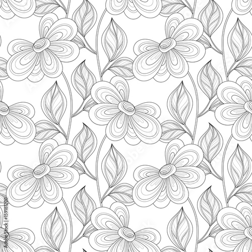 Vector Seamless Monochrome Floral Pattern