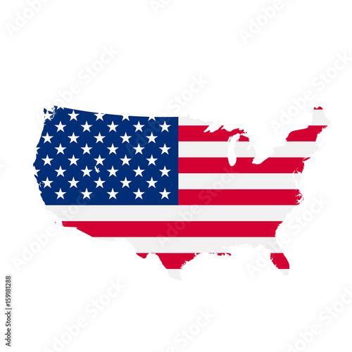USA flag map. Country outline with national flag