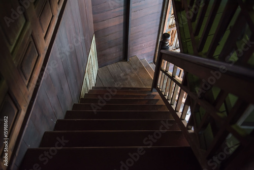 old Wooden stairs in house, interior.