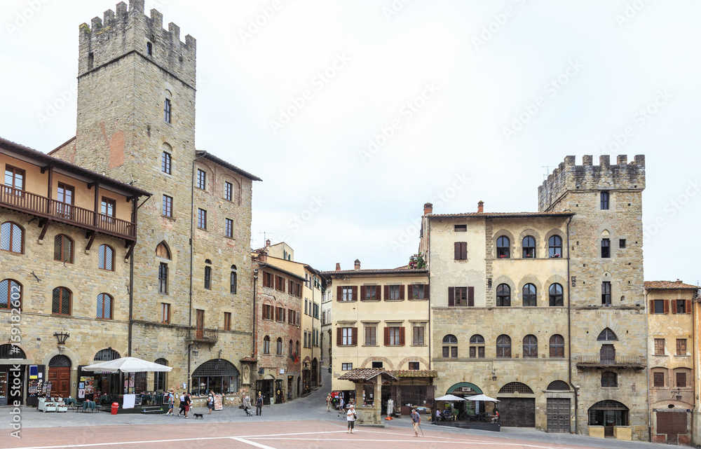 Arezzo in Tuscany, Italy - Piazza Grande, main  square of historic Arezzo