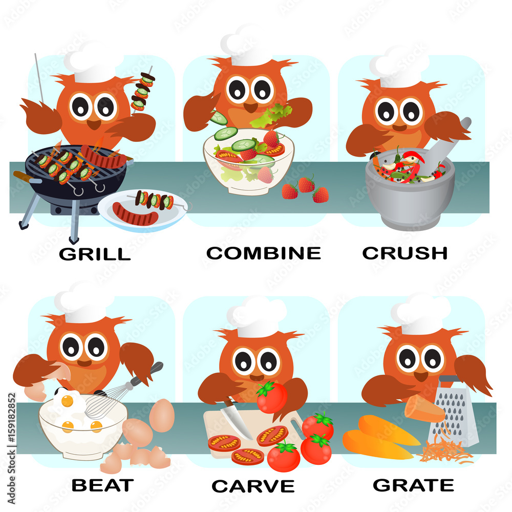 verb word vector background for preschool.verb cook set grill combine