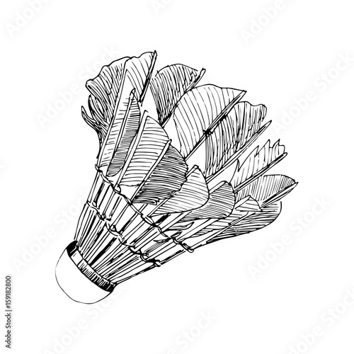 Shuttlecock with feathers badminton hand drawn sketch in black lines