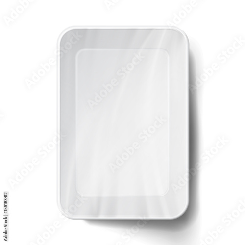 Styrofoam Food Tray Vector. White Empty Blank. Realistic Illustration.