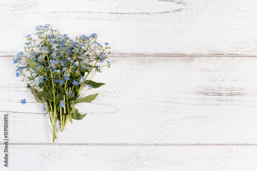 Flower bouquet on a white rustic wooden background, copy space © Maria Shchipakina