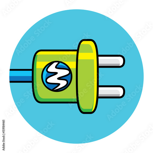 Green AC power plug with electricity lightning symbol, vector icon.