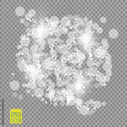 Abstract white bokeh effect explosion with sparks modern design. Glow star burst or firework light effect. Sparkles light vector transparent background. Christmas Concept. Flicker magic effect