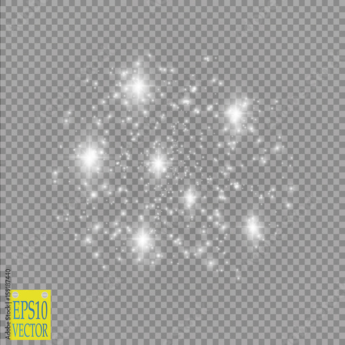 Abstract white bokeh effect explosion with sparks modern design. Glow star burst or firework light effect. Sparkles light vector transparent background. Christmas Concept. Flicker magic effect