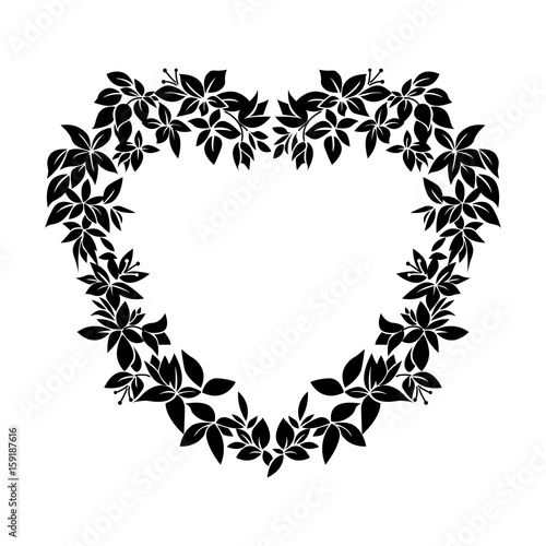 black flower heart shape illustration, tattoo on white background, isolated vector