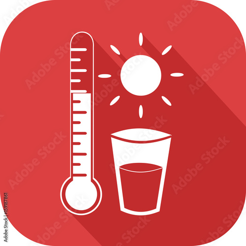 Icône d'un thermomètre, d'un soleil et d'un verre d'eau pour illustrer les précautions à prendre lors de grosses chaleurs