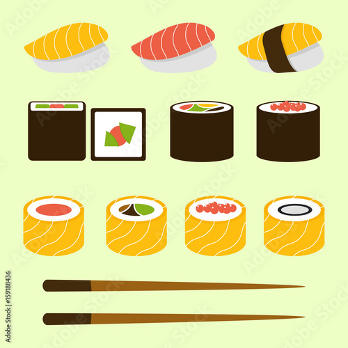 Vector illustration of sushi and sashimi set