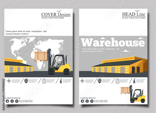 Warehouse flyer set with forklift truck