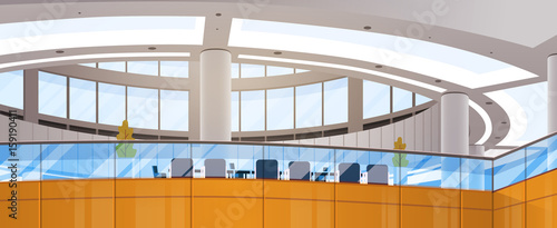 Modern Business Center Office Building Working Space Meeting Hall Interior Flat Vector Illustration