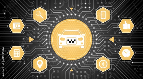 Taxi App Concept. Vector illustration on the subject of 'Taxi Service / Mobile Technology'.