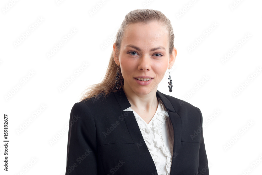Young blonde business woman in classic uniform looking at the camera Young blonde business woman in classic uniform looking at the camera