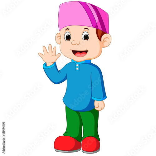 Happy Muslim kid cartoon