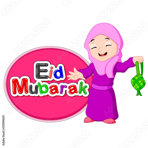 Happy Muslim kid cartoon