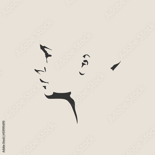 Vector art drawing, portrait of sad and depressed girl. Facial expressions, people emotions, romantic and tender young woman. Face side view. photo